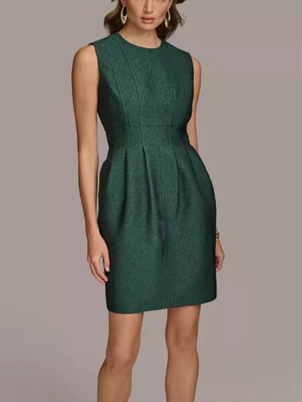 Donna Karan New York Emerald Metallic Textured Sheath Dress Size 2 Pockets